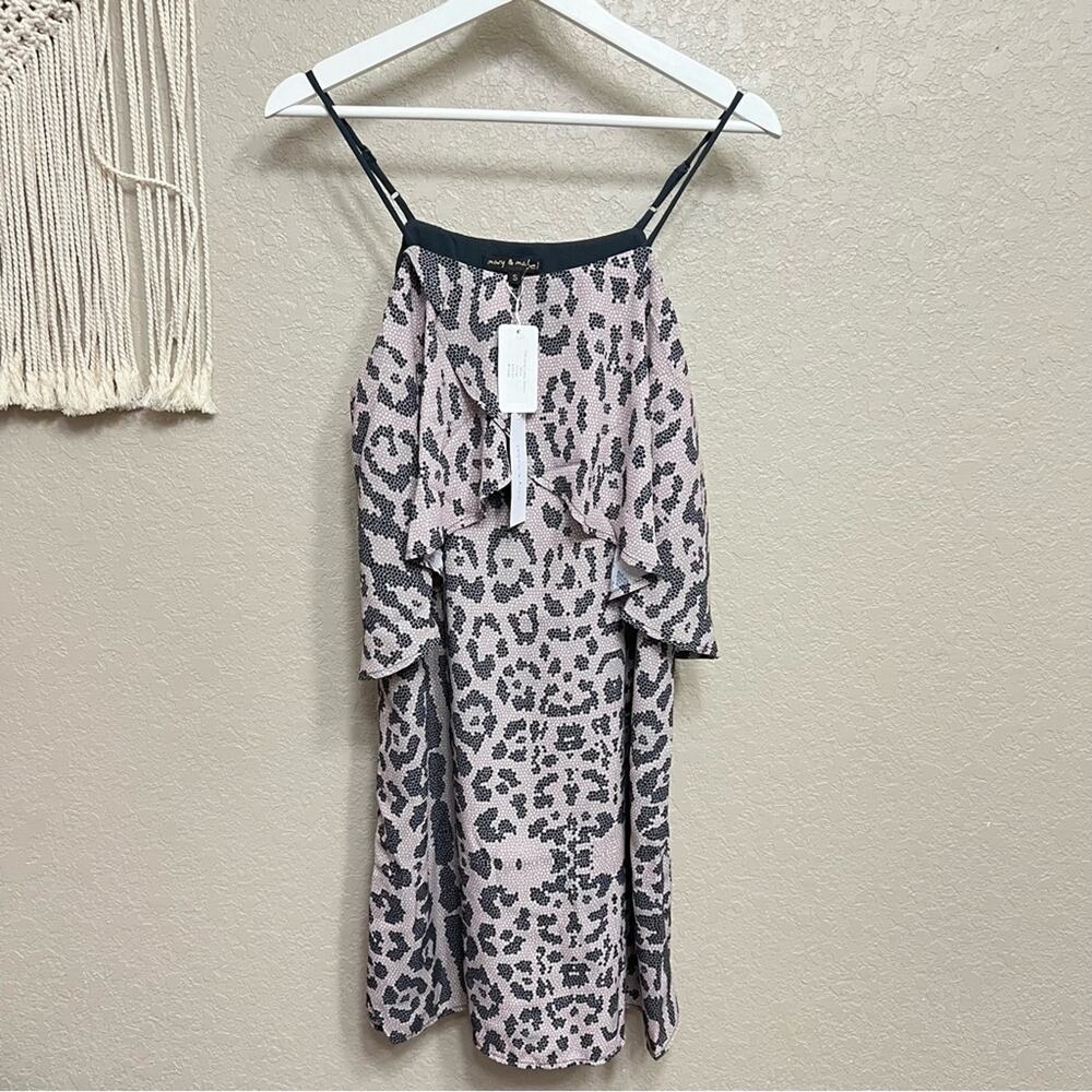 NWT Mary & Mabel women sz S  animal print cold shoulder dress lined